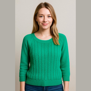 Abof Kelly Green Cable Sweater L